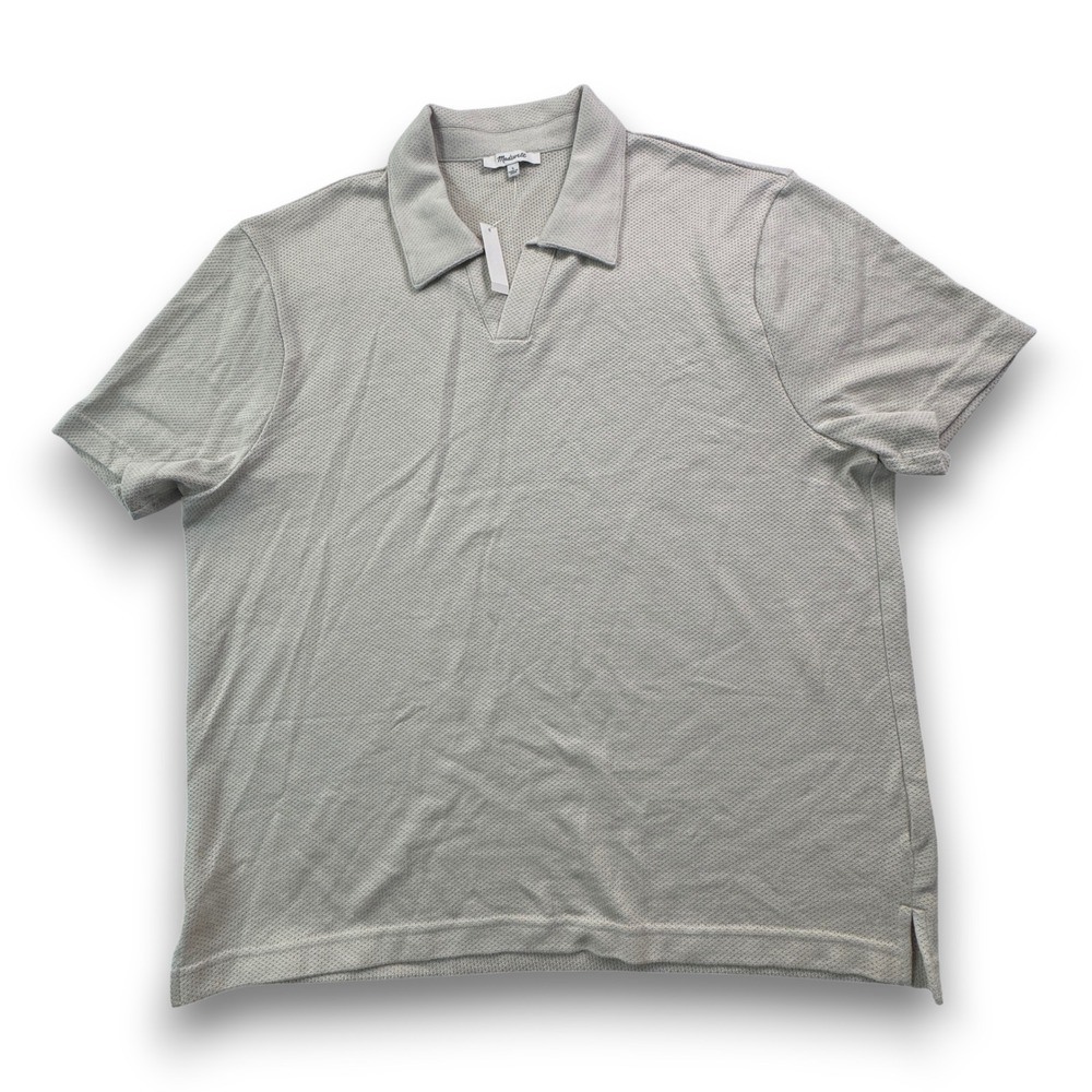 Madewell Mens Johnny Collar Textured Knit Polo Shirt Dove Beige NU239 Large NWT